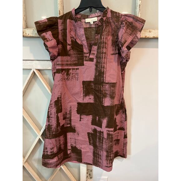 Pinch size medium pink and brown mini dress with pockets - Picture 1 of 3